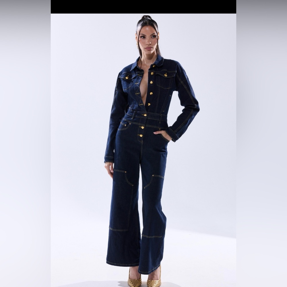 AKIRA Dark Blue Denim Jumpsuit